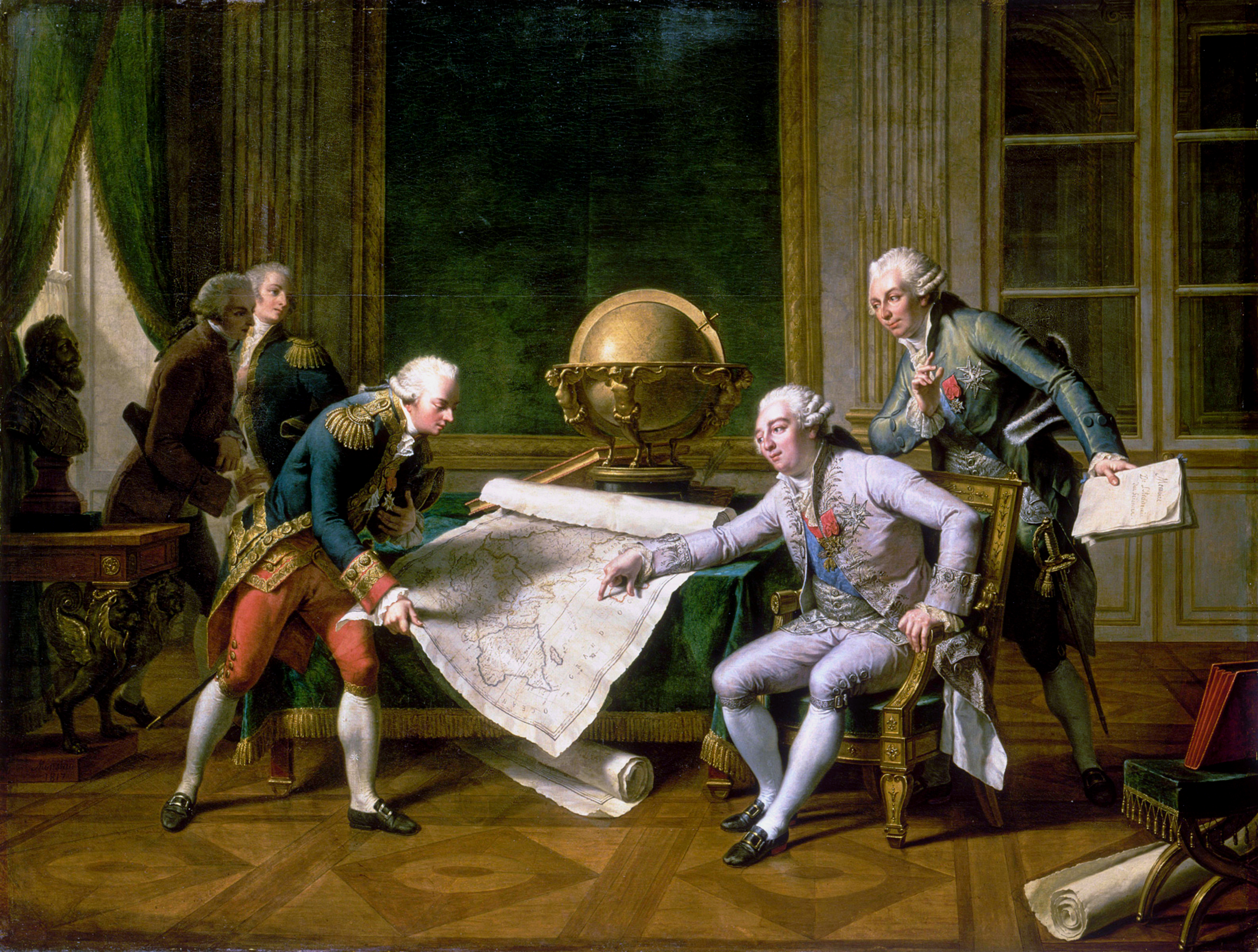Nicolas-Andr&eacute; Monsiau, Louis XVI donnant des instructions &agrave; La P&eacute;rouse, le 29 juin 1785, huile sur toile, 1817, Ch&acirc;teau de Versailles